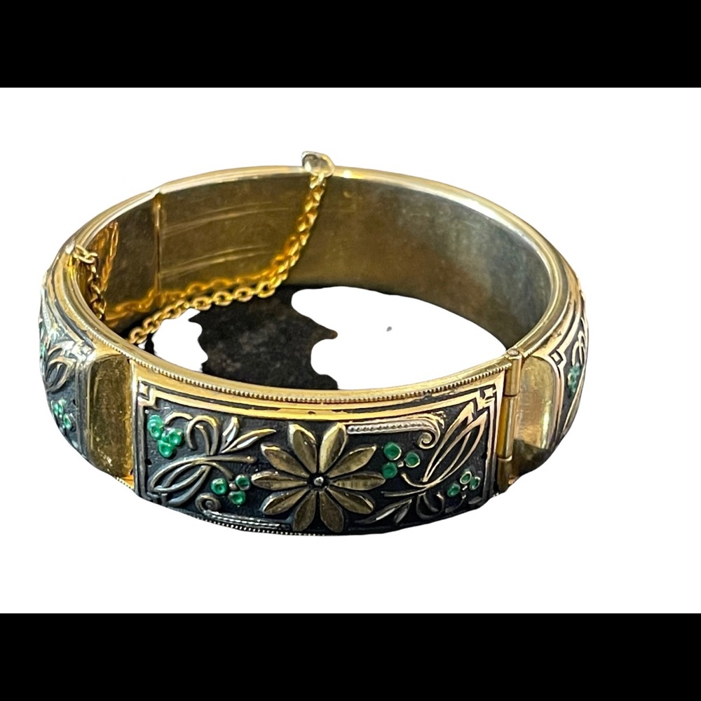 Vintage Damascene large chunky flower gold plated bangle - Picture 7 of 9